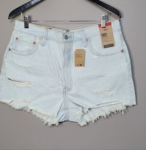 Levi's 501 Women's Distressed Light Blue Jean Shorts 34 NWT